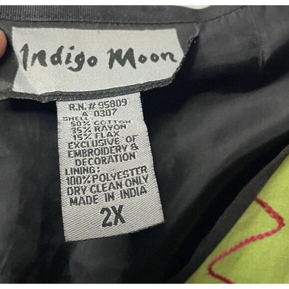 Vintage Indigo Moon Jacket 2X Lagenlook Boho Embroidered Patchwork Statement Top - Picture 4 of 5